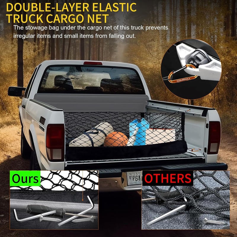 Yinnianets Highly Elastic Truck Bed Cargo Net Compatible with 2024 2025 Ford Ranger, Envelope Style Truck Cargo Net for Ranger Accessories, Upgraded Storage Bag & Heavy Duty Carabiners - Image 4